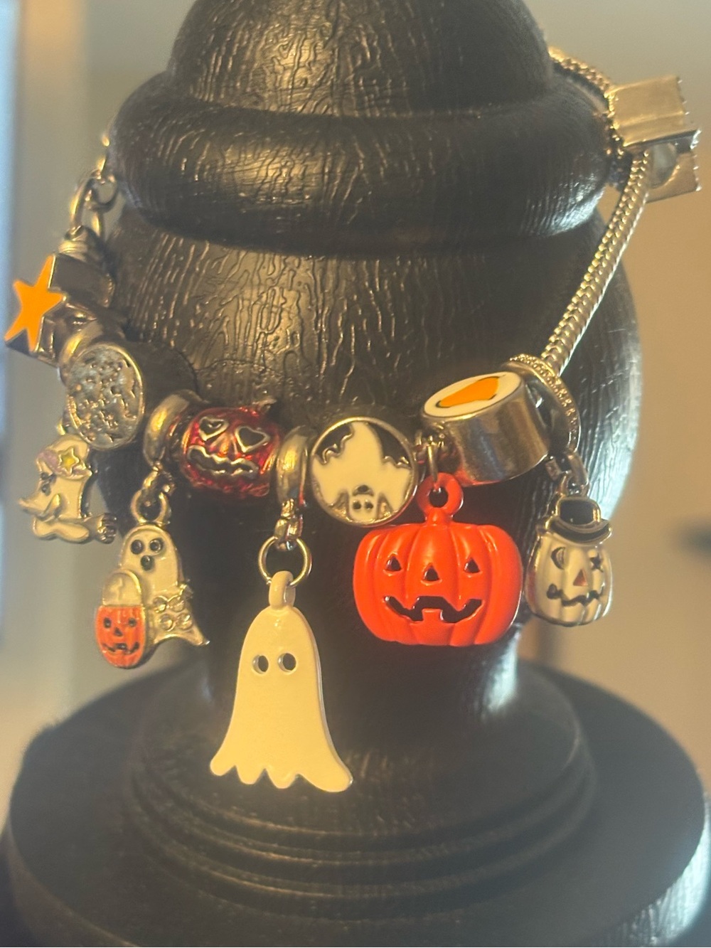 Halloween Charm Bracelet with Orange Pumpkin & White Ghost Charms
